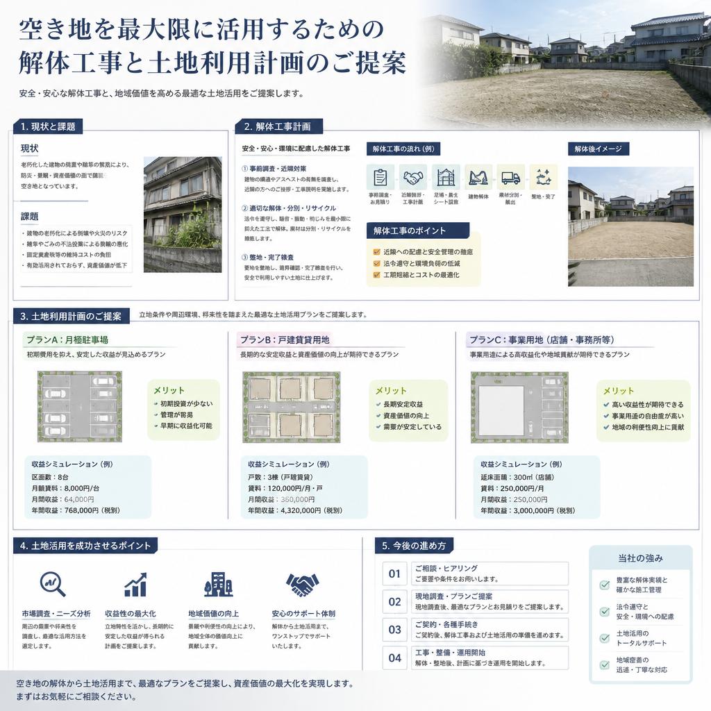 空き地を最大限に活用するための解体工事と土地利用計画のご提案