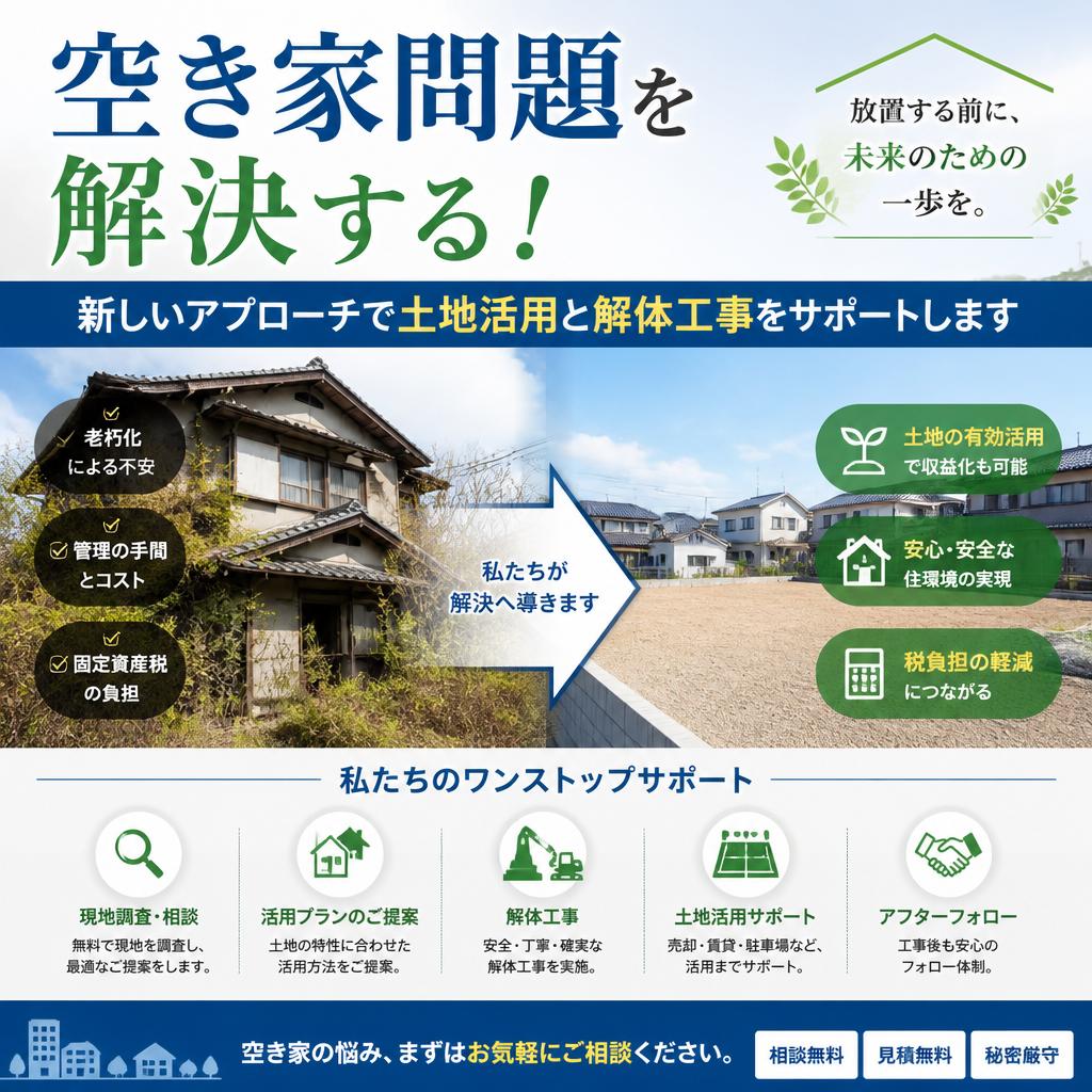 空き家問題を解決する！新しいアプローチで土地活用と解体工事をサポートします