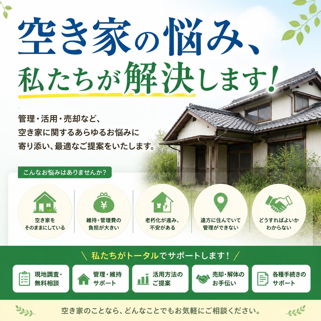 空き家の悩み、私たちが解決します！