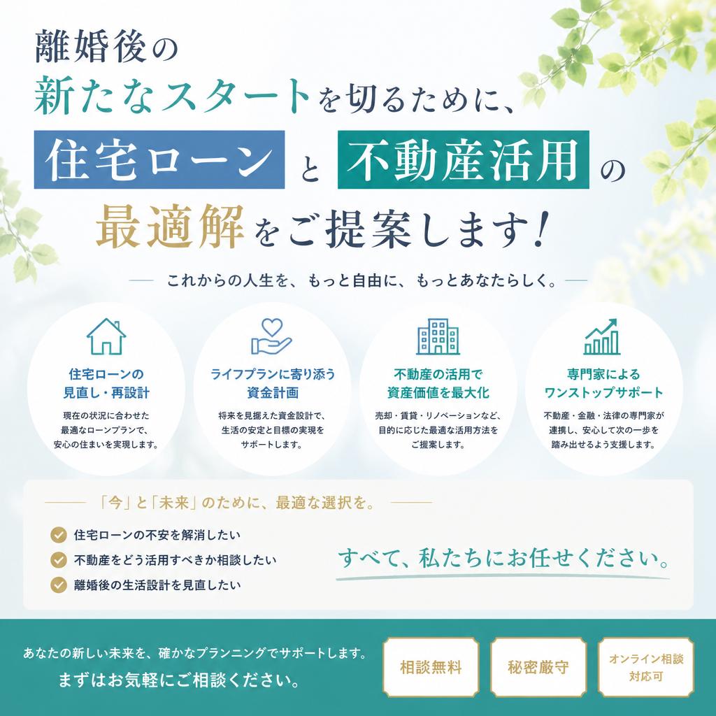 離婚後の新たなスタートを切るために、住宅ローンと不動産活用の最適解をご提案します！