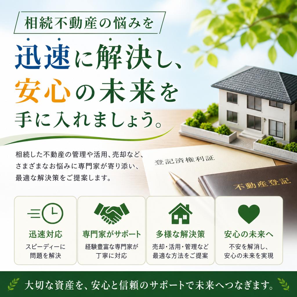 相続不動産の悩みを迅速に解決し、安心の未来を手に入れましょう。