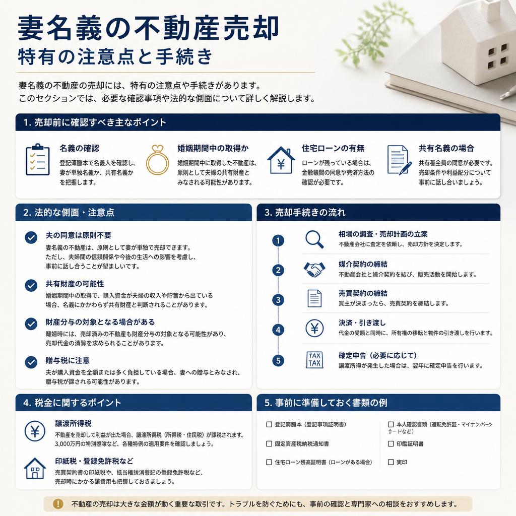 3. 妻名義の不動産を売却する際の注意点