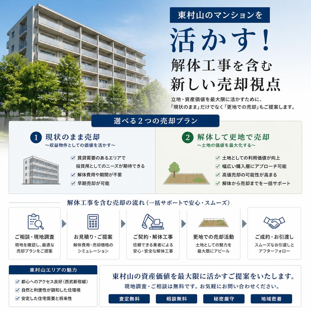 東村山のマンションを活かす！解体工事を含む新しい売却視点